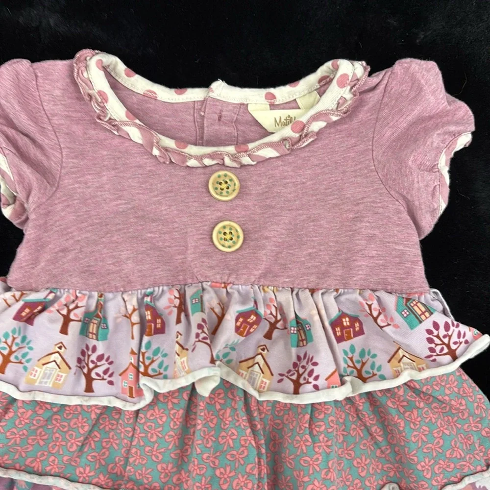 Matilda Jane Pink Purple Ruffled Dress Houses Bows Chickens Polka Dots 12-18M - Picture 10 of 16